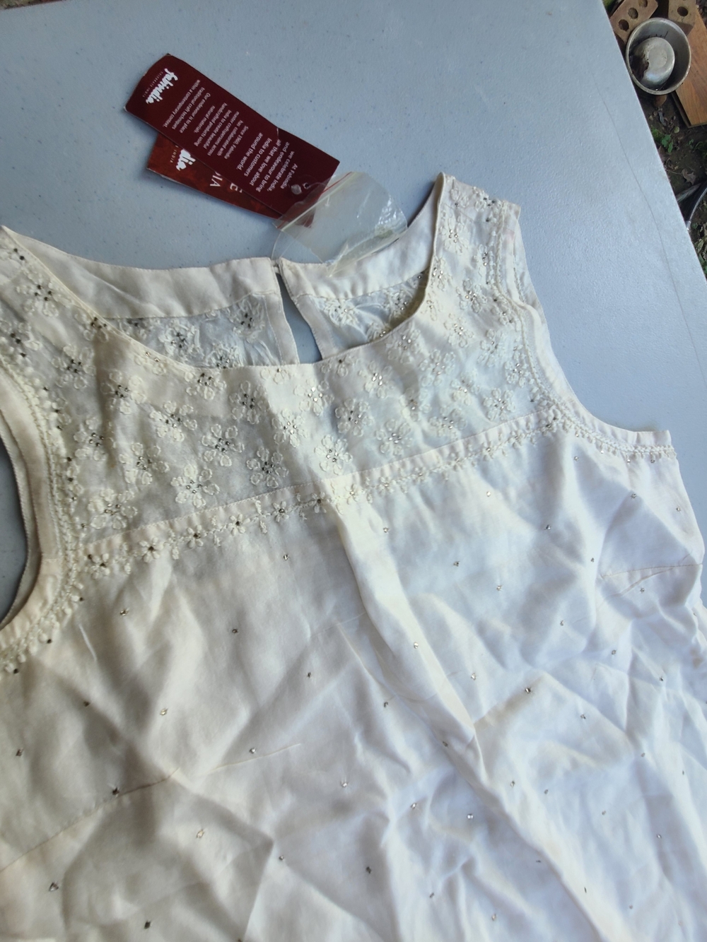 fabindia Ivory Embroidered Sleeveless Top